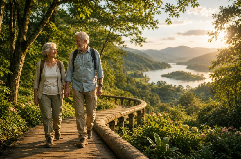 Older couple walking together outdoors